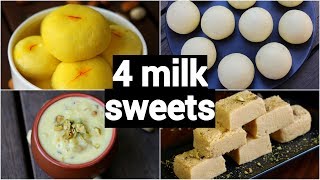 4 easy milk sweet recipes  easy milk dessert recipes  instant milk dessert recipes [upl. by Irme]