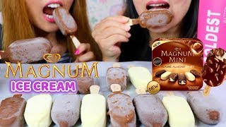 Mini MAGNUM ICE CREAM BARS  ASMR EATING INTENSE CRUNCH  KimampLiz ASMR [upl. by Lussier]