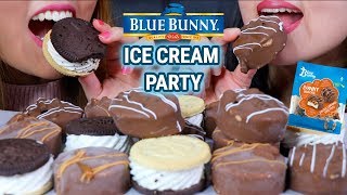 ASMR BLUE BUNNY ICE CREAM PARTY CHOCOLATE CARAMEL BROWNIE  KimampLiz ASMR [upl. by Ycram]