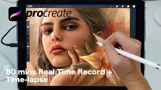 How to Procreate portrait painting 80mins Real time record  Timelapse [upl. by Edrea]