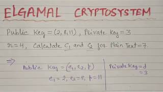 Elgamal Cryptosystem  Solved Example  Cryptography [upl. by Mcclelland]