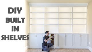 DIY Built In Shelves Library Cabinets [upl. by Eidnim]