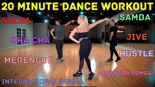 20 Minute Beginner Dance Workout  Hustle Salsa Merengue Cha Cha Rumba and Jive  Follow Along [upl. by Rodl]