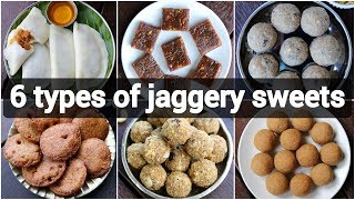 6 types of jaggery sweets recipes  healthy no sugar indian desserts  no sugar sweets for festival [upl. by Enaerb]