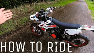 How To Ride A Geared 50cc Motorbike  50cc Supermoto [upl. by Nylla]