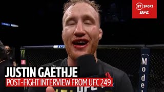 Justin Gaethje sends a message to Khabib after beating Tony Ferguson at UFC 249 [upl. by Eronaele]