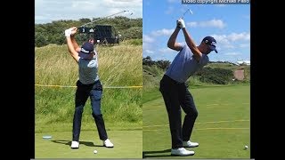 Justin Thomas golf swing  Long Iron faceon amp downtheline July 2017 [upl. by Sirej375]