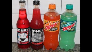 Jones Soda Icee Cherry amp Strawberry Lime and Mtn Dew Live Wire amp Baja Blast Review [upl. by Annerb]