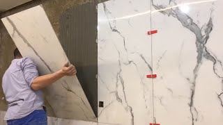 Installation of large porcelain tiles —How to install porcelain tiles on kitchen wall [upl. by Felisha970]