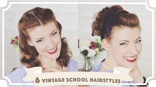 6 Easy Vintage 1950s Back To School Hairstyles CC [upl. by Anot839]