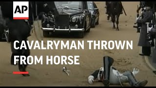 UK CAVALRYMAN THROWN FROM HORSE DURING QUEENS PARADE [upl. by Lyns]