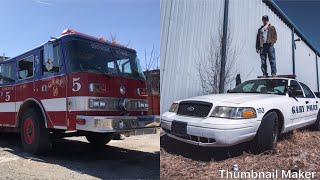 COP CAR GRAVEYARD ABANDONED AMBULANCES FIRETRUCKS SQUAD CARS ETC [upl. by Nadirehs]